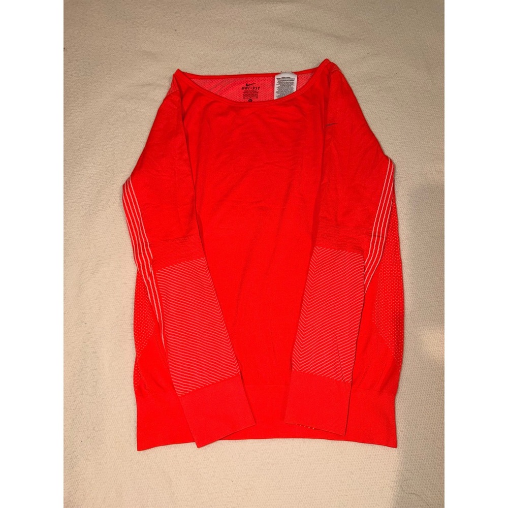 Nike Dri-FIT Women Medium Bright Crimson Red Long Sleeve Training Top Mesh Knit